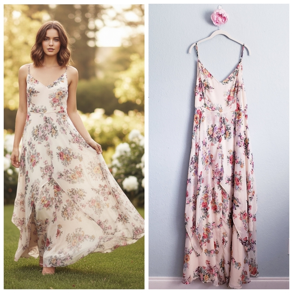 ASOS Cream Floral V-Neck Maxi Dress
